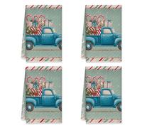 peiyeety Truck Kitchen Towels, Christmas Vintage Presents Candy Canes Christmas Blue Reusable Rags for Cleaning House Festive Home Decor 16x26 Inch (Set of 2)