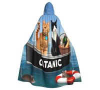 peiyeety Two Brave Cats Are Floating On The Sea Iceberg Pattern Unisex Hooded Cloak Costume Cape for Halloween Vampire Witch Cosplay Wizard