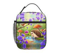 peiyeety Ute Hedgehog Bird Mushroom Scene Lunch Box Reusable Leak-Proof Portable Insulated Picnic Office Hiking Fishing Lunch Bag