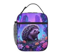 peiyeety Ute Hedgehog Purple Flowers Scene Lunch Box Reusable Leak-Proof Portable Insulated Picnic Office Hiking Fishing Lunch Bag
