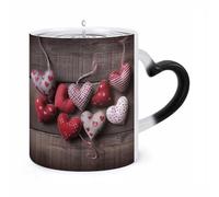peiyeety Valentine's Hearts Mug Ceramic Heat Sensitive Color Changing Cup Personalized Heart-Shaped Handle Coffee Mug Creative Design Classic Water Cup for Men Women