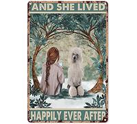 peiyeety Vintage Animal White Standard Poodle Sit Next to The Girl and Lived Happily Ever After Poster Metal Aluminium Tin Sign Wall Decor 8"x12"