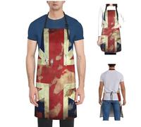 peiyeety Vintage Union Jack British Flag Aprons with 2 Pockets Waterproof for Women Chef Men Bib Adjustable Work Extra Long Grilling for Kitchen Cooking Baking