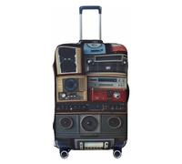 peiyeety Vintage Wall of Radio Boombox Travel Luggage Cover Elastic Washable Suitcase Cover Protector Fashion Stretch Baggage Covers Dustproof Suitcase Sleeve Fits 18-32 inch Luggage, Black, Small