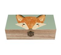 peiyeety Vintage Wooden Storage Box Elegant Decorative Storage Box Orange Fox Face Keepsake Box for Photos Mementos Office Supplies