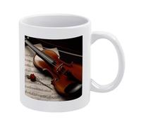 peiyeety Violin Sheet Music Coffee Mugs for Woman, Ceramic Cups with Large Handle, Personalized Tea Cup for Man, Classic Round Mug for Home, Office, Restaurant, Housewarming Gifts