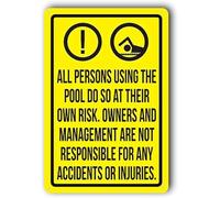 peiyeety Warning Sign Pool Rules Safety All Persons Using The Swimming Pool Do So At Their Own Risk Metal Aluminum Sign Gift For Women Men 8x12 Inch