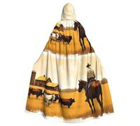 peiyeety Western Cowboy Ranch Pattern Unisex Hooded Cloak Costume Cape for Halloween Vampire Witch Cosplay Wizard