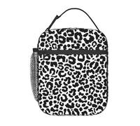 peiyeety White and Black Leopard Skin Pattern Portable Lunch Bag Reusable Zipper Closure Leakproof Lunch Box for Work Office Picnic