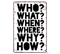 peiyeety Who What When Where Why How Five Ws Questions Educational ClassroomHome Rustic Aluminum for Garage Bar Tin Sign 8 x 12 Inch