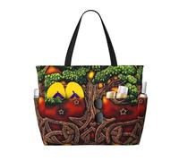 peiyeety Wicca Tree Life Yule Magic Pagan Large Beach Tote Bag For Women With Zipper & Wet Pocket, Lightweight Foldable Gym Tote For Travel, Grocery, Swim, Sports