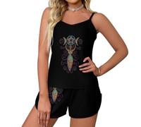 peiyeety Wicca Wiccan Triple Moon Gaia Pattern Women's Satin Silk Pajamas 2pcs Set Top And Shorts Sleepwear