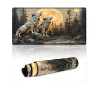 peiyeety Wolf Howling at The Moon Large Extended Gaming Mouse Pad 24"x12" - XXL Computer Desk Mat for Keyboard and Mouse - Non-Slip Rubber Base & Durable Stitched Edges