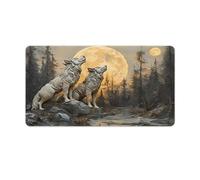 peiyeety Wolf Howling at The Moon Large Extended Gaming Mouse Pad 30"x16" - XXL Computer Desk Mat for Keyboard and Mouse - Non-Slip Rubber Base & Durable Stitched Edges