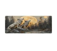peiyeety Wolf Howling at The Moon Large Extended Gaming Mouse Pad 31.5"x12" - XXL Computer Desk Mat for Keyboard and Mouse - Non-Slip Rubber Base & Durable Stitched Edges