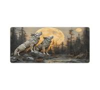 peiyeety Wolf Howling at The Moon Large Extended Gaming Mouse Pad 36"x16" - XXL Computer Desk Mat for Keyboard and Mouse - Non-Slip Rubber Base & Durable Stitched Edges