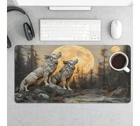 peiyeety Wolf Howling at The Moon Large Gaming Mouse Pad 12x24 Inch, Extended Desk Mat with Non-Slip Rubber Base, Waterproof Computer Keyboard & Mouse Pad, for Office Home Gamer