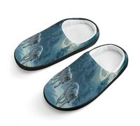 peiyeety Wolves in The Moonlight Cute Cotton Slippers Anti-slip House Shoe Slipper Indoor Outdoor