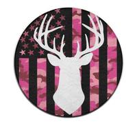 peiyeety Women's Fashion Round Area Rug, American Flag Camo Funny Deer Hunting Pink Camouflage Circle Rug, Sofa Bedroom Home Decor Carpet,