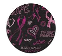 peiyeety Women's Large Yoga Mat, Sofa Decor Carpet, Circle Area Rug, Washable Yoga Mat Breast Cancer Awareness Hope Love Cure Pink Black,