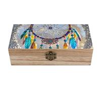 peiyeety Wooden Storage Box Container with Hinged Lid - Decorative Lockable Chest for Keepsakes - Rustic Wood Boxes for Crafts Art Hobbies Cherry Dream Catcher Wooden Gift Box