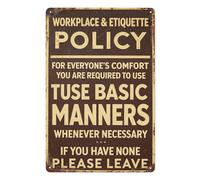 peiyeety Workplace Etiquette Policy Funny 8x12 Inch Metal Tin Sign Please Use Basic Manners Vintage Office Wall Decor Plaque for Cafe Shop Workspace Business Wall Art Sign