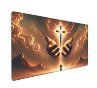 peiyeety XXL Gaming Mouse Pad Extended (35.5"X16"), Glowing Cross & Holy Atmosphere Large Non-Slip Desk Mat, Water-Resistant Keyboard Mousepad for Office & Home