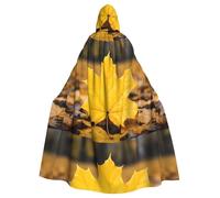 peiyeety Yellow Maple Leaf Printed Adult Hooded Cloak is a super large, comfortable, and durable Halloween hooded poncho
