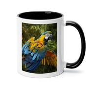 peiyeety Yellow Wings Blue Parrot 11oz Inner Color Ceramic Mug Stylish Coffee Mug Smooth Tea Cup for Home Office Gift for Family
