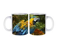 peiyeety Yellow Wings Blue ParrotWhite Ceramic Mug, 330ml Coffee Mug for Home Office, for Coffee, Latte, Tea, Cocoa