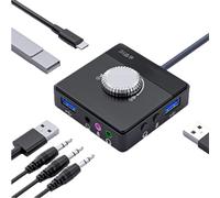 PEIYUI Max External Sound Card, USB Audio Adapter for PC Windows, Mac, Linux, Laptops, Desktops, Stereo Sound Card with 3.5mm Interface & USB Interface, Volume Control, Plug & Play (6-in-1, Black)