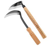 PEIZHIYC Pack of 2 Gardening Hand Weed Cutters Steel Joint Scraper Weeds with Handle Manual Weed Cutter with Wooden Handles Weed Remover Device for Garden Weeding Transplanting Root
