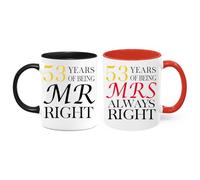PEJAFAN 53rd Wedding Anniversary for Couples, 53 Year Anniversary Coffee Mugs Set of 2 - Mr Right & Mrs Always Right Ceramic Mug Gift Set 11oz (53rd)