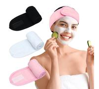 Pejnl 3 Pack Facial Spa Headband for Women - Adjustable, Non-Slip Terry Cloth Hair Band for Washing Face, Makeup, and Shower - Soft and Stretchable Hair Wrap