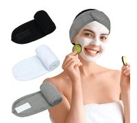 Pejnl 3 Pack Facial Spa Headband for Women - Adjustable, Non-Slip Terry Cloth Hair Band for Washing Face, Makeup, and Shower - Soft and Stretchable Hair Wrap
