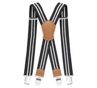 Pejoye Heavy Duty Suspenders for Men and Women - Adjustable X-Back Braces with 4 Strong Metal Clips, Elastic Trousers Suspenders for Work, Office, Casual (black and white stripes)