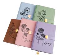 Pekdi Personalized Notebook Journals Custom Birth Flower Notebook with Name Leather Journals 300 Pages Personal Refillable Diary to Write in Diary for Women
