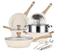 PekGema 14 Pcs Ceramic Cookware Sets, Pots and Pans Set Nonstick, Non Toxic Healthy Non stick Kitchen Cooking Set, Induction Cookware with Frying Pan Set, PFAS PTFE PFOA FREE, White