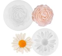 Pekifaves Pack of 2 Candle Silicone Moulds, Daisy & 3D Peony, Silicone, Candle, Soap, Cake, Mousse, Candy, Chocolate, Ice Cream Moulds