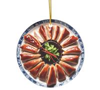Peking Duck Chinese Food Christmas Ornament, Round Ceramic Foodie Décor Holiday Tree Decoration, Funny Asian Cuisine Gift, Unique Travel Souvenir (Double Sided Flat Printed Design on Ceramic, Not 3D)