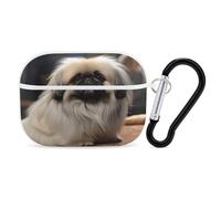 Pekingese Dog Earbuds Organizer Shockproof Protective Airpods Pro Cover with Carabiner Clip Anti Fall Carrying Earphone Case Cover for Airpods Pro 2nd Generation White