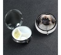 Pekingese Dog Pill Box 3 Compartment Round Portable Pill Case for Pocket or Purse Pill Holder Weekly Pill Organizer Decorative Metal Medicine Vitamin Organizer Travel Gift