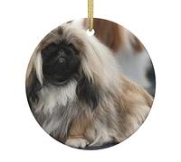 Pekingese Dog Round Christmas Hanging Ornaments For Xmas Tree Festive Season Holiday Party Decoration