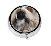 Pekingese Dog This Small, Round, Three-Compartment Travel Pill Box is Perfect for Storing Daily medications, Vitamins, and on-The-go.