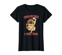 Pekingese Dog Yoga or Wine I Feel Fine - DIGOR Funny Value Graphic T-Shirt, Women, Black, S
