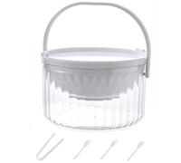 PEKJDS Large Salad Bowl with Ice Chiller, Base and Lid Salad Bowl, Chilled Serving Trays for Cold Food Buffet Parties,Ice Chilled SaladBowls with Serving Utensils (White)