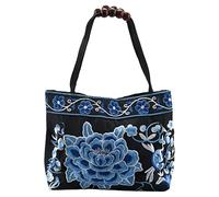 PEKKA Chinese Style Women Handbag Embroidery Ethnic Summer Fashion Handmade Flowers Ladies Tote Shoulder Bags -body (Blue Peony)
