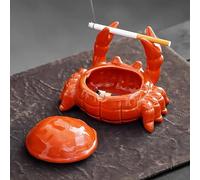 PEKLOKIW Cute Red Crab Ceramic Windproof Ashtray, Desktop Ornament for Home, Office, Balcony, Parties, Garden Bar