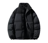 PEKLOKIW Men's Winter Jackets Thermal Coats Mens Winter Plus Size Solid Color Zipper Pocket Thick Warm Padded Jacket Hoodless Coat Thick Coat (Black, L)