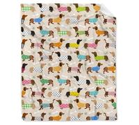 PEKLOKIW Throws For Sofas, Sausage Dog Print Flannel Throw Blanket - Soft Warm Nap & Sofa Blanket for Air Conditioning Comfort (Beige, 70X100CM)